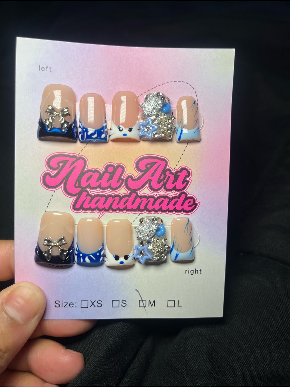 Handmade Blue Star & Bow Press-On Nail Set